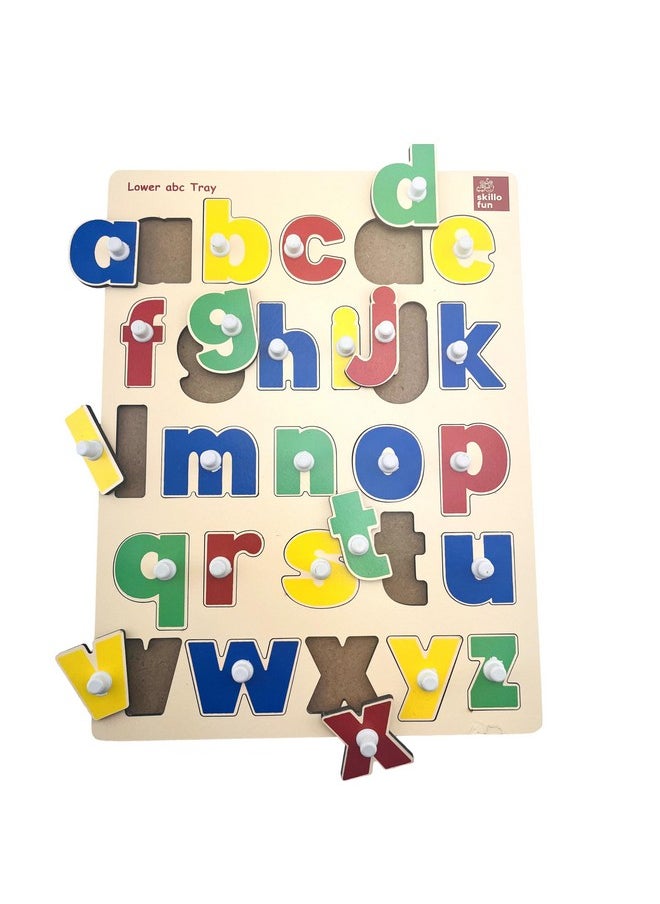 Skillofun's Wooden Lowercase Alphabet Shape Tray with Knobs | Develops Fine Motor Skills, Learn Alphabet Fast, 100% Non-Toxic, Child-Safe, Self-Corrective Design.