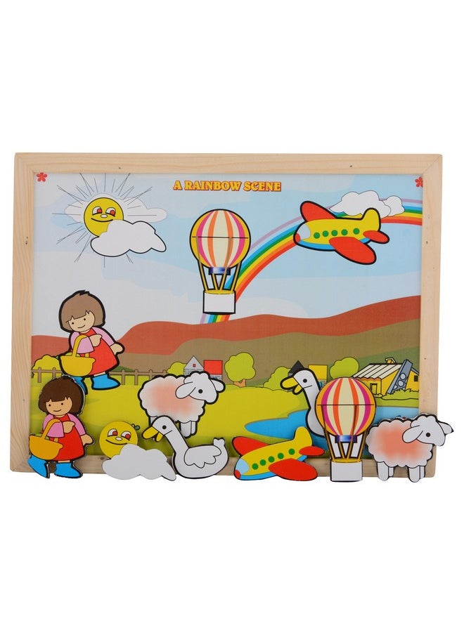 Skillofun Wooden Magnetic Twin Play Tray - Rainbow Scene, Multi Color