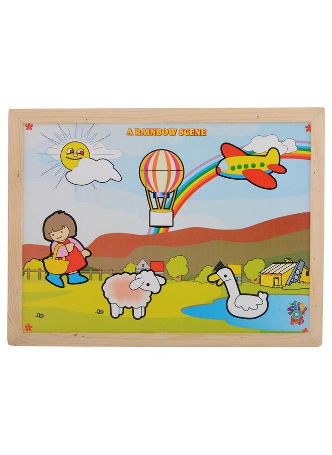 Skillofun Wooden Magnetic Twin Play Tray - Rainbow Scene, Multi Color