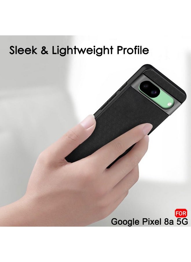 TheGiftKart Back Cover Case for Google Pixel 8A | Slim & Lightweight | Ultra-Premium Design | Camera Protection Bump | Fabric Texture Case Cover for Google Pixel 8A (PC & TPU, Black)