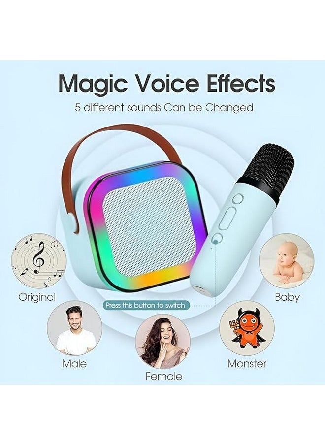 Magicwand K12【Pack of 3 Speakers USB-C-Charging 1 Mic】 Kids Karaoke Microphone Wireless Bluetooth Speaker with RGB LED Lighting for Kids【Blue,Pink,Beige】