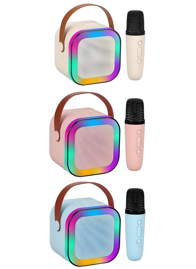 Magicwand K12【Pack of 3 Speakers USB-C-Charging 1 Mic】 Kids Karaoke Microphone Wireless Bluetooth Speaker with RGB LED Lighting for Kids【Blue,Pink,Beige】