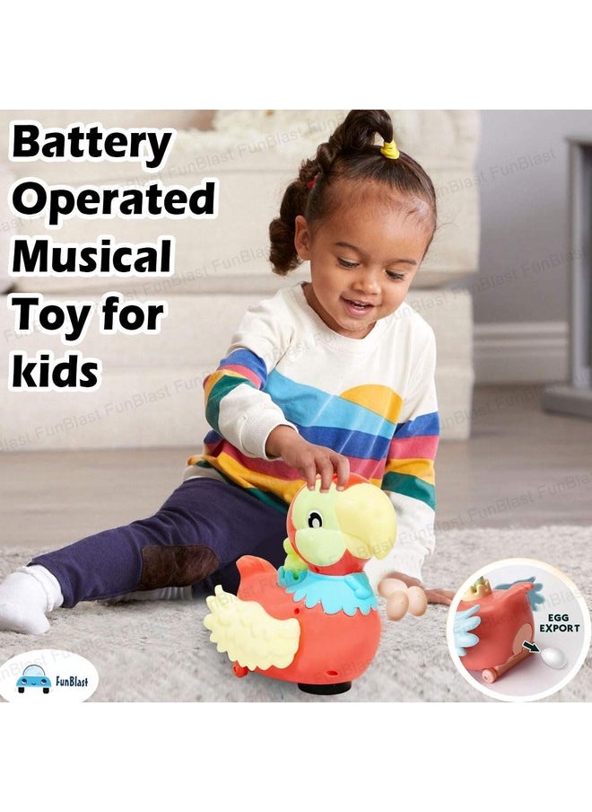FunBlast Parrot Laying Eggs Toy for Kids - 360 Degree Rotation B/O Toys for Kids, Light and Sound Toys for Kids, Bump and Go Walking Parrot Egg Laying Toy for Children (Random Color)