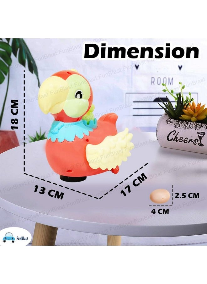 FunBlast Parrot Laying Eggs Toy for Kids - 360 Degree Rotation B/O Toys for Kids, Light and Sound Toys for Kids, Bump and Go Walking Parrot Egg Laying Toy for Children (Random Color)