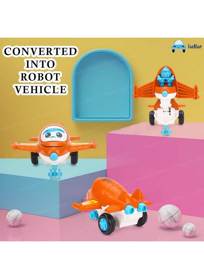 FunBlast Aeroplane Toys for Kids, Aeroplane to Robot Toy for Kids, Friction Power Toys - Pull Back Toy Vehicle for 3+ Year Old Boys, Return Gifts for Kids, Toys for Kids - Made in India (Orange)