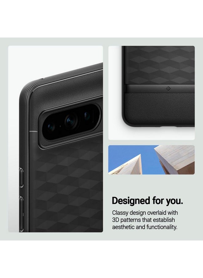 CASEOLOGY by Spigen Parallax Back Cover Case Compatible with Google Pixel 8 Pro, [3D Hexa Cube Design], Google Pixel 8 Pro Case with Military Grade Drop Protection (TPU and PC | Matte Black)