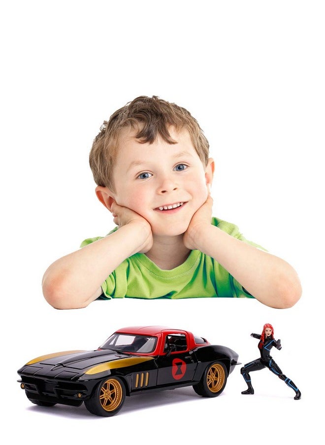 Jada Toys Diecast Hollywood Rides 1:24 1966 Chevy Corvette Car with Black Widow Action Figure for Kids Boys Girls Age 8 Years and Above