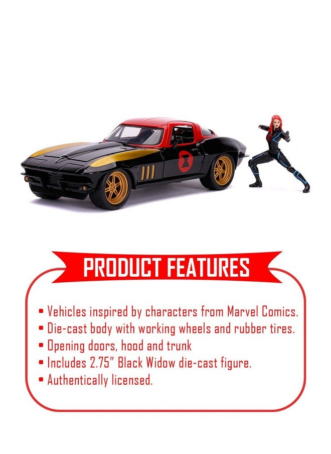 Jada Toys Diecast Hollywood Rides 1:24 1966 Chevy Corvette Car with Black Widow Action Figure for Kids Boys Girls Age 8 Years and Above