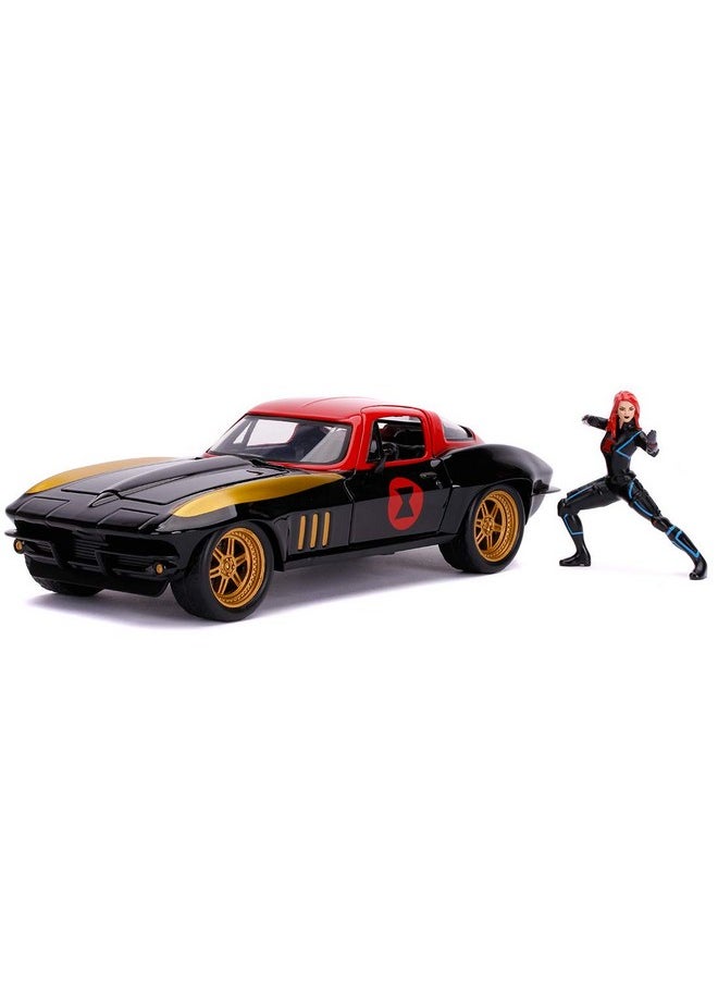 Jada Toys Diecast Hollywood Rides 1:24 1966 Chevy Corvette Car with Black Widow Action Figure for Kids Boys Girls Age 8 Years and Above