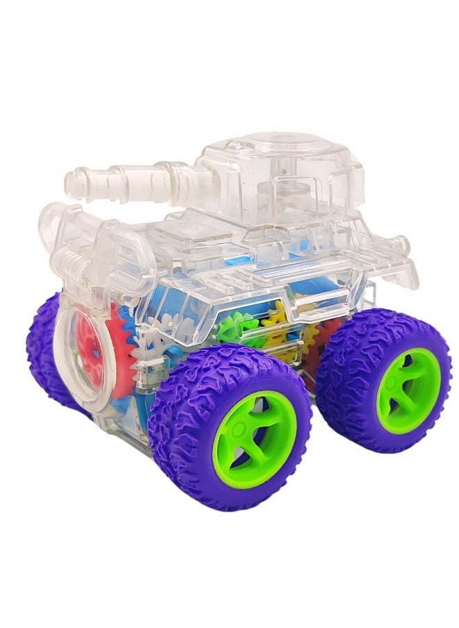 PLUSPOINT Gear Tank Transparent Mini Tank Vehicle Light & 360 Degree Rotation Gear Simulation Mechanical Toy for Kids Boys Girls Birthday Gift Friction Powered Army Vehicle Toy for Kids Boys Girls