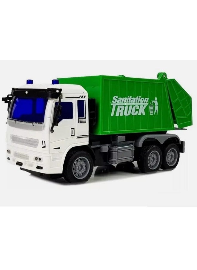 IndusBay® 4 Channel Fully Functional Remote Control RC Trash Dump Truck Toy 4 Channel Construction Garbage Disposal Sanitation Truck Toy for Kids - Green