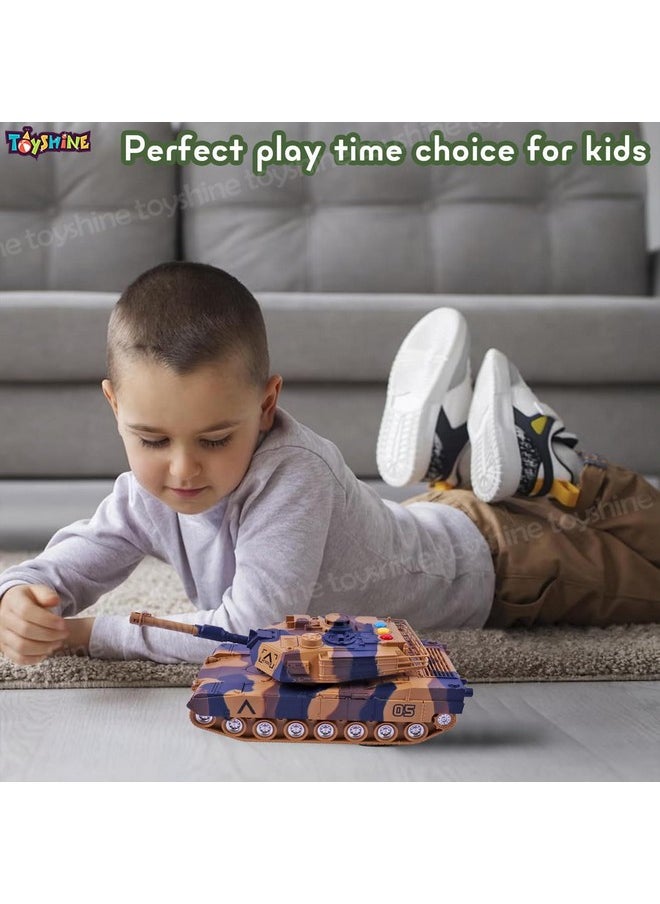 Toyshine 1:16 Scale Friction Powered Army Tank Vehicle with Lights and Sounds, Pretend War & Action Toy for Kids, Brown