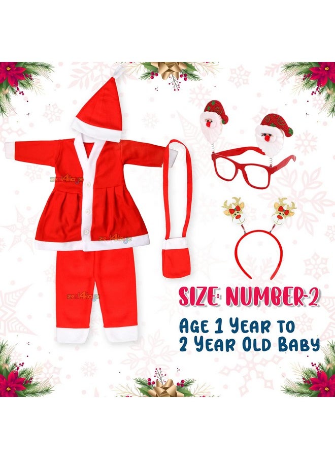 Zest 4 Toyz Cotton, Plastic Santa Claus Dress For Kids Christmas Dress For Girls With Frock Lower Cap Hairband Goggle And Pouch Santa Dress For Girls - Age 2 To 3 Years Old, Red