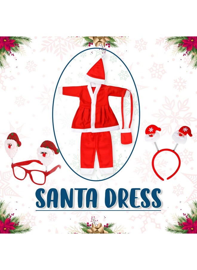 Zest 4 Toyz Cotton, Plastic Santa Claus Dress For Kids Christmas Dress For Girls With Frock Lower Cap Hairband Goggle And Pouch Santa Dress For Girls - Age 2 To 3 Years Old, Red