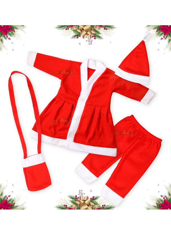 Zest 4 Toyz Cotton, Plastic Santa Claus Dress For Kids Christmas Dress For Girls With Frock Lower Cap Hairband Goggle And Pouch Santa Dress For Girls - Age 2 To 3 Years Old, Red