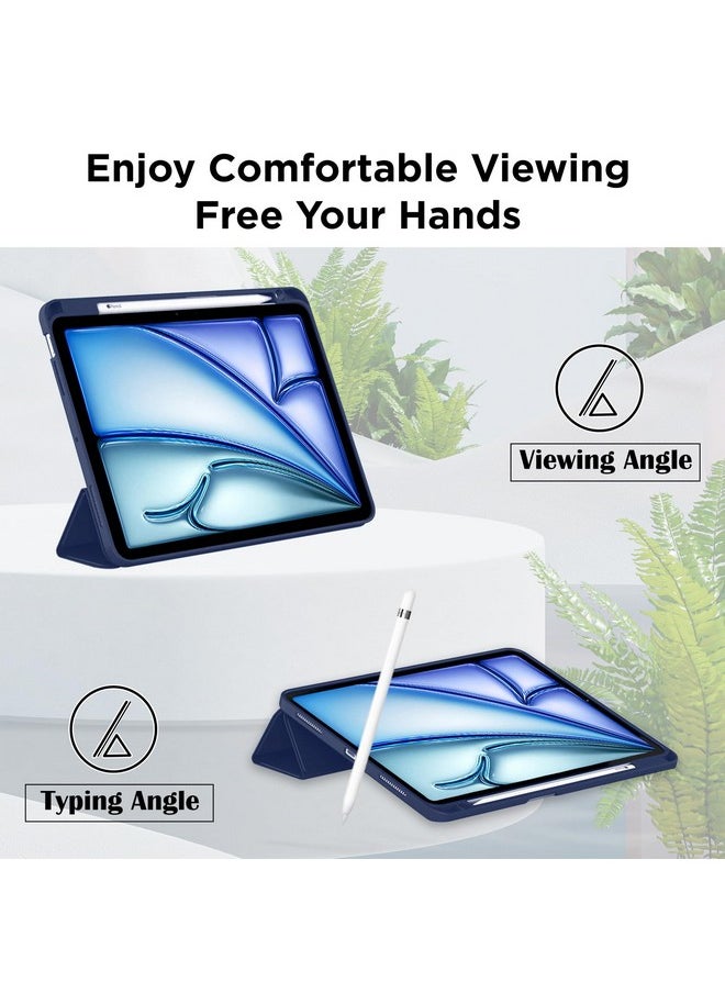 Robustrion Case Cover for iPad Air 11 inch Cover M2 2024 / iPad Air 5th 6th Generation Cover / 4th Gen 10.9 inch with [Pencil Holder Right Side] [Flexible Back] [Auto Sleep Wake] and Stylus Pen - Navy