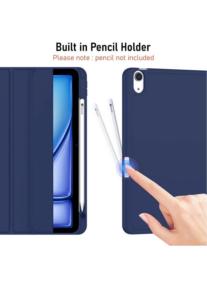 Robustrion Case Cover for iPad Air 11 inch Cover M2 2024 / iPad Air 5th 6th Generation Cover / 4th Gen 10.9 inch with [Pencil Holder Right Side] [Flexible Back] [Auto Sleep Wake] and Stylus Pen - Navy