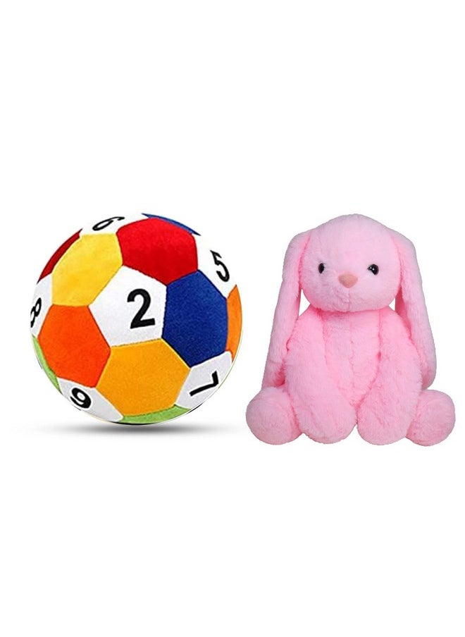 Besties Ball Soft Toy Stuffed Plush Ball Kids Birthday Gift 25 cm (1234)&Besties Pink Bunny Stuffed Soft Toy Plush for Kids Baby Boy Girl Birthday (Ball + Pink Alice Rabbit)