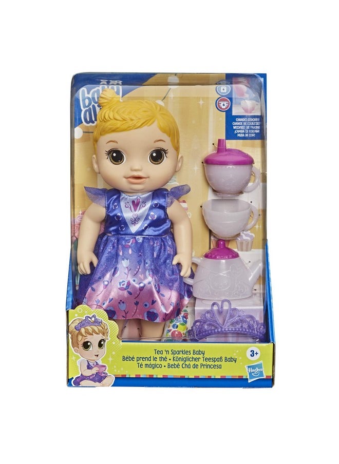 Baby Alive Tea 'N Sparkles Baby Doll,Color-Changing Tea Set,Doll Accessories,Drinks&Wets,Blonde Hair Toy for Kids Ages 3&Up,Multicolor, 8 Pcs