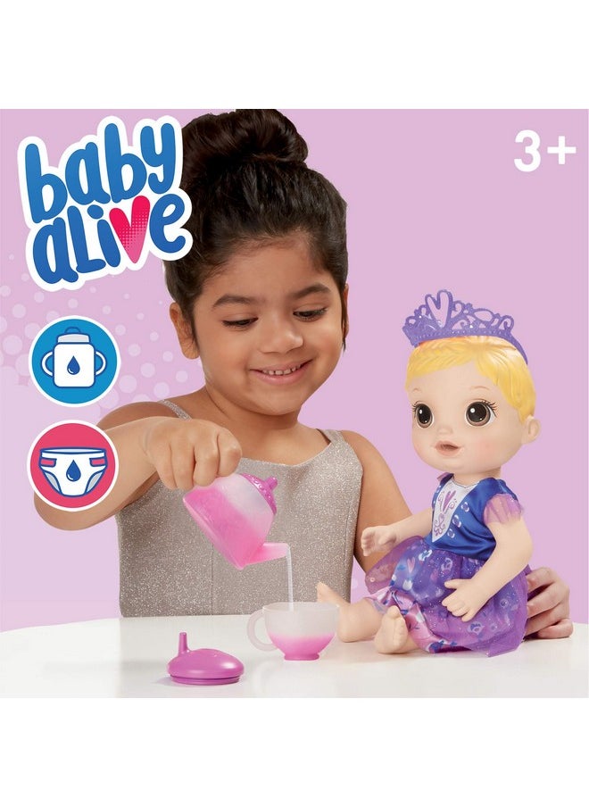 Baby Alive Tea 'N Sparkles Baby Doll,Color-Changing Tea Set,Doll Accessories,Drinks&Wets,Blonde Hair Toy for Kids Ages 3&Up,Multicolor, 8 Pcs