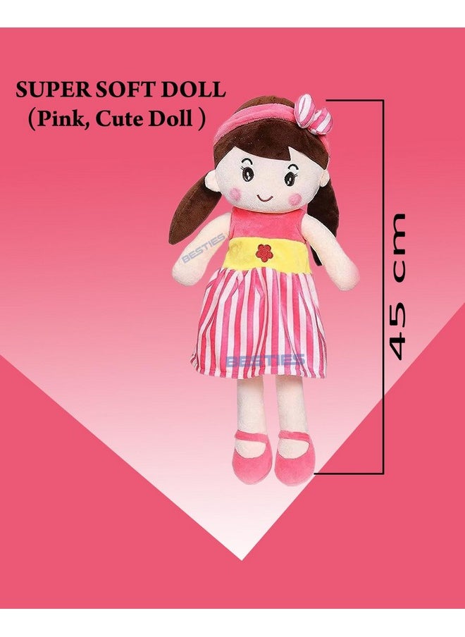 Glance Soft Doll (Pink): Cute 'N' Hug Super Soft 45Cm Stuffed Girl Cute Doll Kids Soft, Polyfill Washable Cuddly Soft Plush Toy, Helps To Learn Role Play, 100% Safe For Kids (45Cm, Cute Doll Pink)