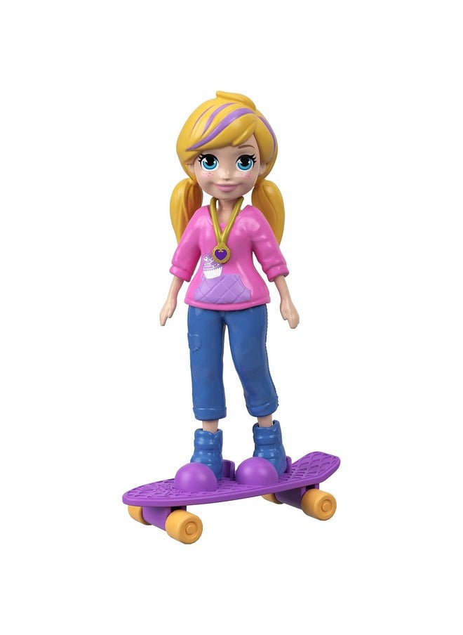 Mattel Polly Pocket Active Pose Doll, Skateboard