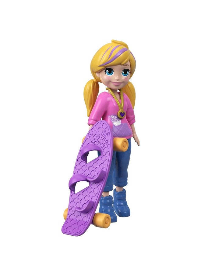 Mattel Polly Pocket Active Pose Doll, Skateboard