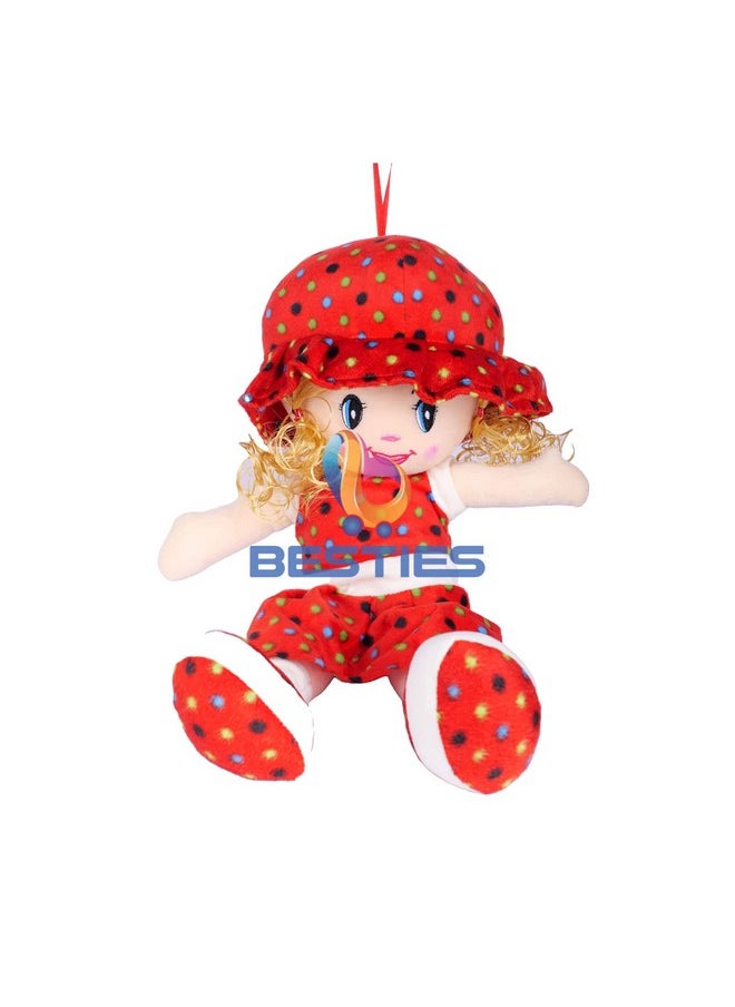 Besties Big Size Beautiful Looking Super Soft 45cm Stuffed Girl Curly Doll-Polyfill Washable Cuddly Soft Plush Toy-Helps to Learn Role Play-100% Safe for Kids (45cm, Red)