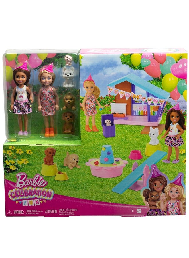 Barbie® Chelsea™ Celebration Fun™ Dolls & Playset with 2 Small Dolls, Doghouse, Puppies & 15+ Party Accessories