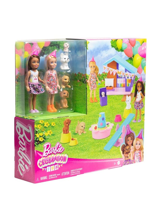 Barbie® Chelsea™ Celebration Fun™ Dolls & Playset with 2 Small Dolls, Doghouse, Puppies & 15+ Party Accessories