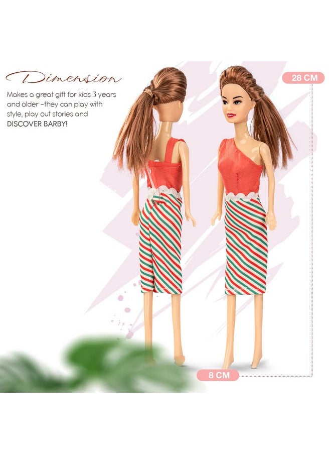 BAYBEE Stylish Fashion Doll Set for Girls Moveable Arms & Legs Doll Girl Toys with Cute Accessories Kids Dressup Dolls Playset Gift Toy for Girls 3+ Years (Brown)