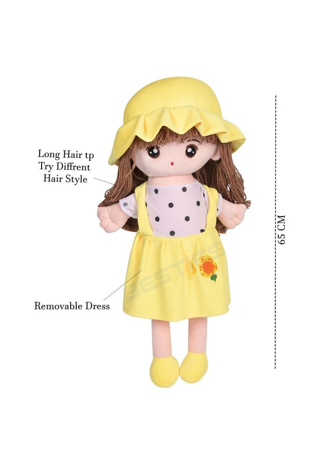 BESTIES Plush Princess Doll 65 cm for Girl in Sturdy Dress with Woolen Hair, Doll for Girls, Toy for Girls, Birthday Gift Girl/Boys, Gift for Girls (Yellow)