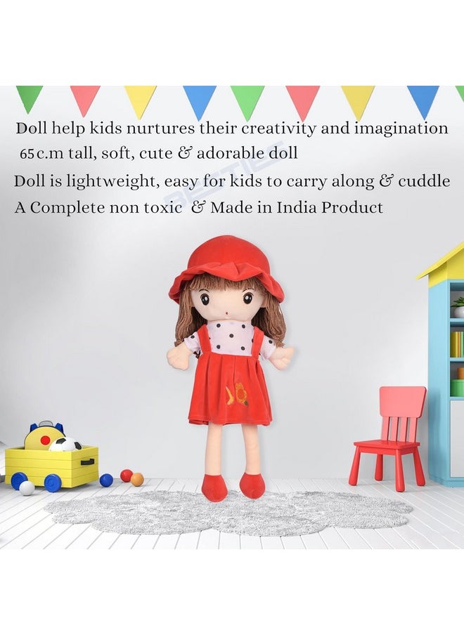 BESTIES Plush Princess Doll 65 cm for Girl in Sturdy Dress with Woolen Hair, Doll for Girls, Toy for Girls, Birthday Gift Girl/Boys, Gift for Girls (Red)