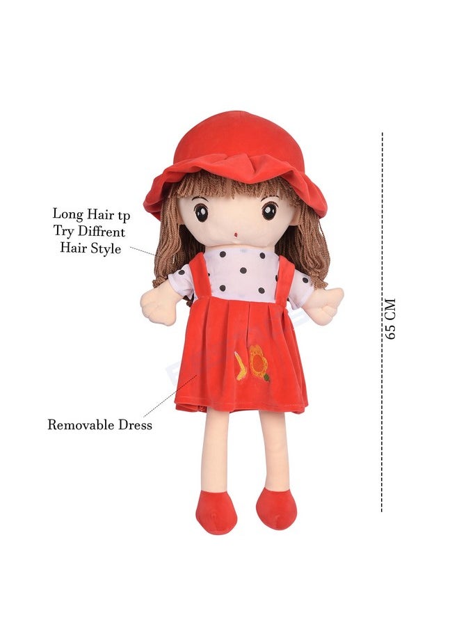 BESTIES Plush Princess Doll 65 cm for Girl in Sturdy Dress with Woolen Hair, Doll for Girls, Toy for Girls, Birthday Gift Girl/Boys, Gift for Girls (Red)