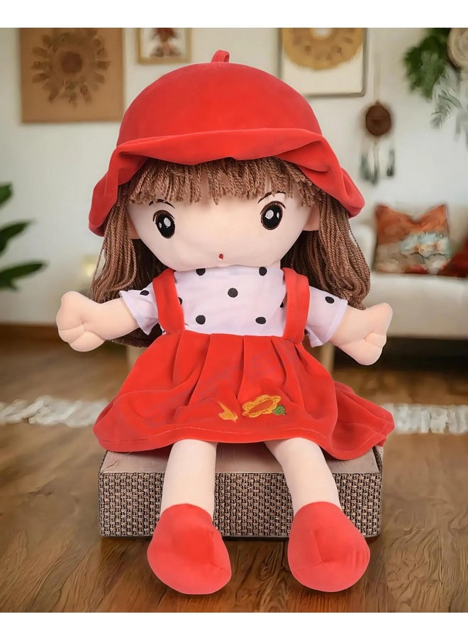 BESTIES Plush Princess Doll 65 cm for Girl in Sturdy Dress with Woolen Hair, Doll for Girls, Toy for Girls, Birthday Gift Girl/Boys, Gift for Girls (Red)