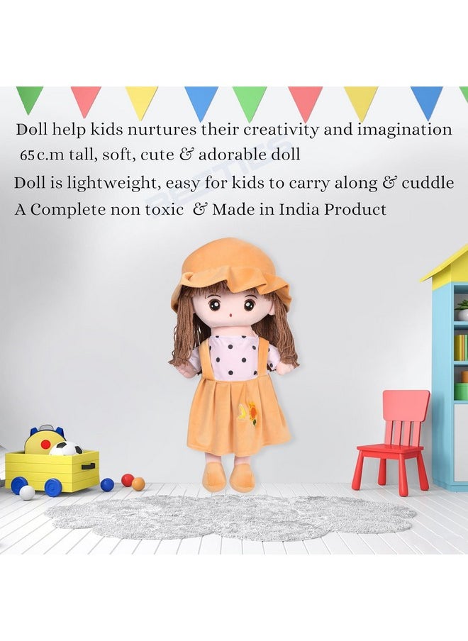 BESTIES Plush Princess Doll 65 cm for Girl in Sturdy Dress with Woolen Hair, Doll for Girls, Toy for Girls, Birthday Gift Girl/Boys, Gift for Girls (Brown)