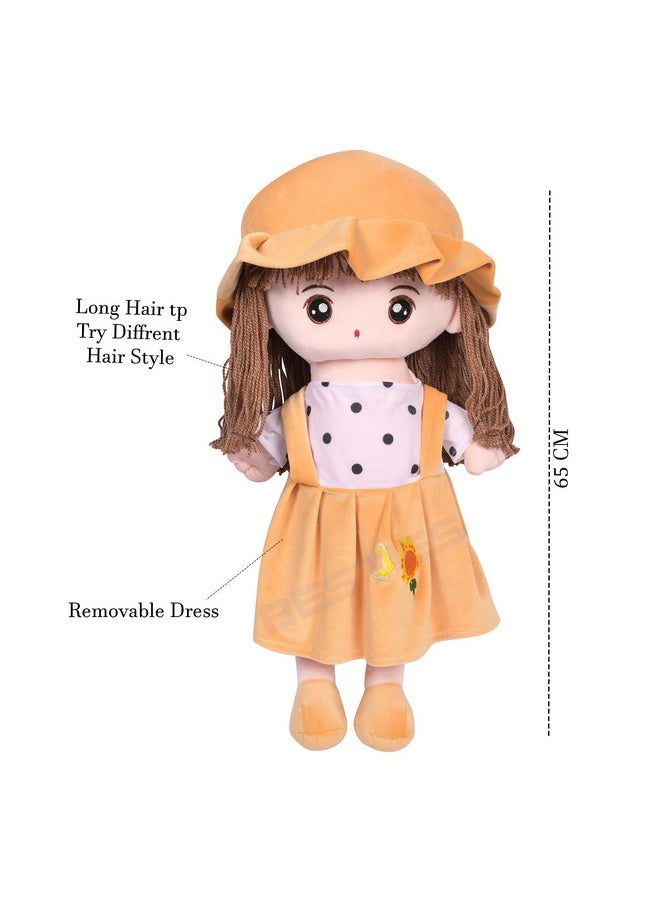 BESTIES Plush Princess Doll 65 cm for Girl in Sturdy Dress with Woolen Hair, Doll for Girls, Toy for Girls, Birthday Gift Girl/Boys, Gift for Girls (Brown)