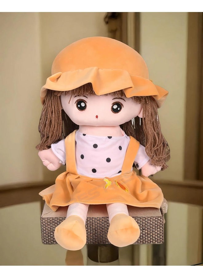 BESTIES Plush Princess Doll 65 cm for Girl in Sturdy Dress with Woolen Hair, Doll for Girls, Toy for Girls, Birthday Gift Girl/Boys, Gift for Girls (Brown)