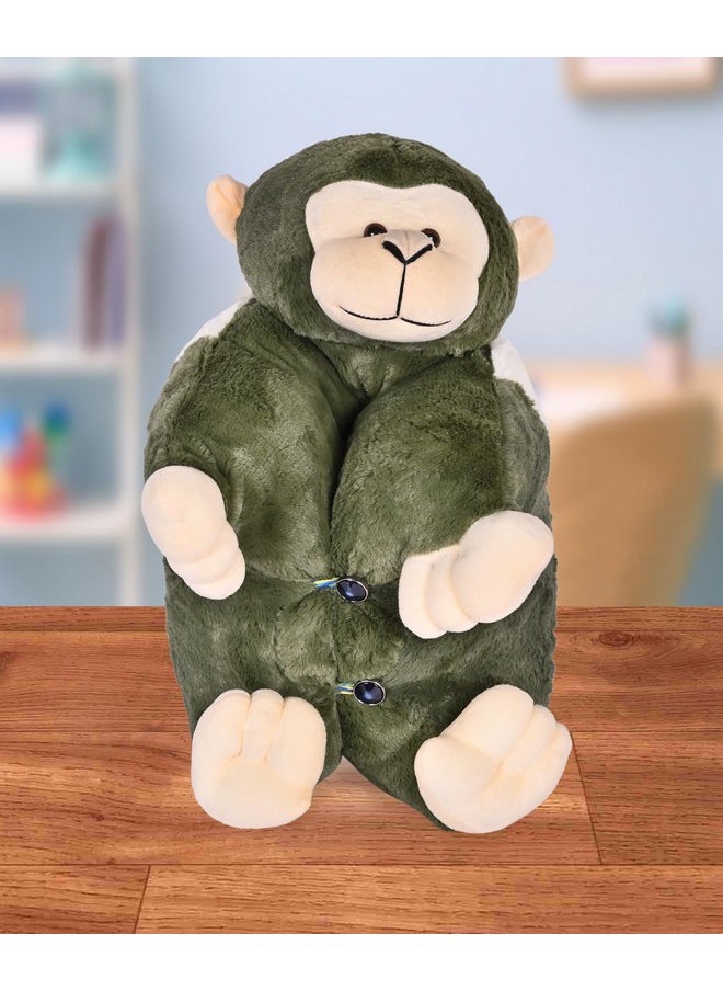 BESTIES Premium Fur Monkey Soft Toy Cum Pillow Army Green - Height 45 cm