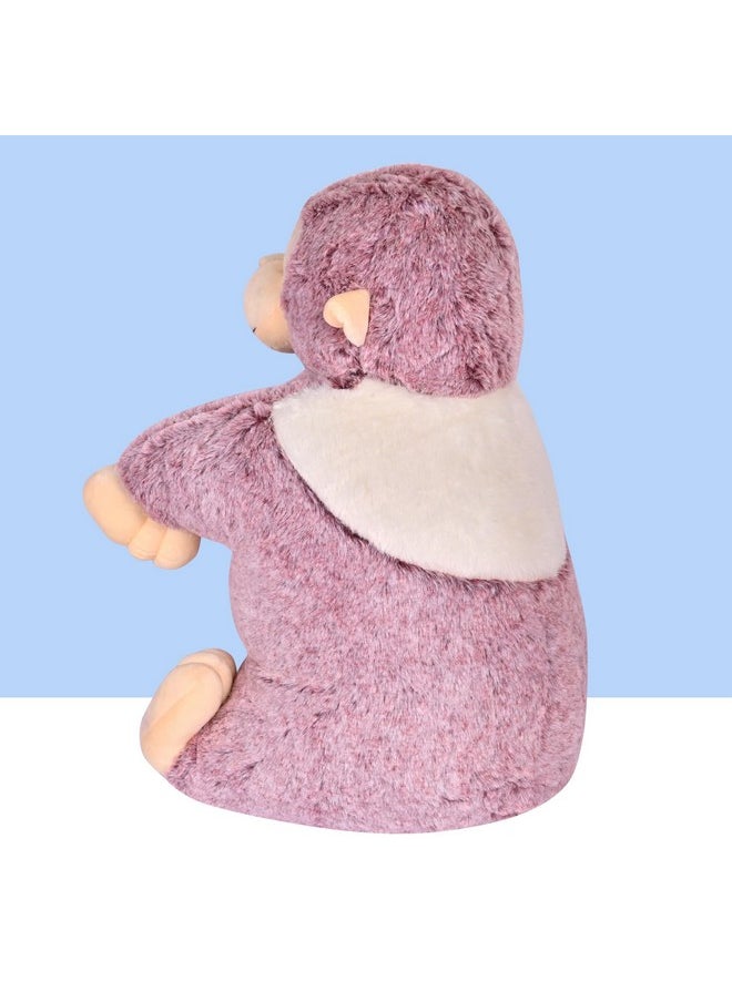 BESTIES Premium Fur Monkey Soft Toy Cum Pillow Maroon - Height 45 cm