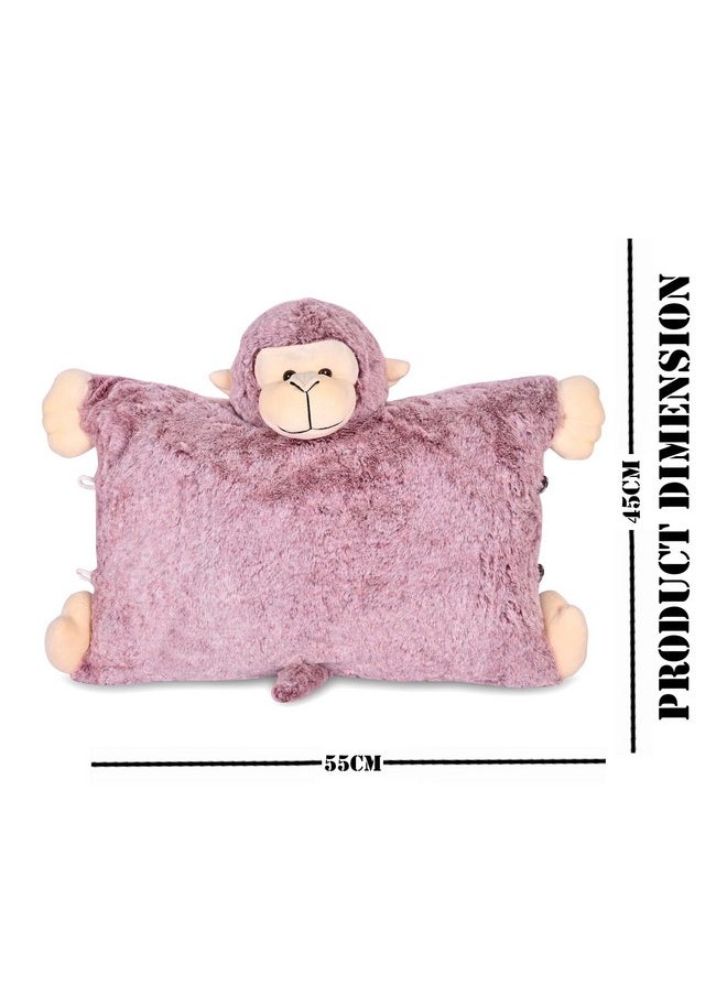 BESTIES Premium Fur Monkey Soft Toy Cum Pillow Maroon - Height 45 cm