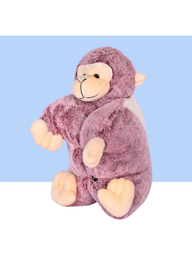 BESTIES Premium Fur Monkey Soft Toy Cum Pillow Maroon - Height 45 cm