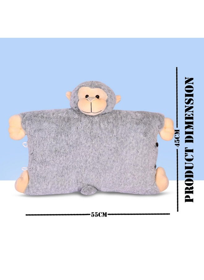 BESTIES Premium Fur Monkey Soft Toy Cum Pillow Grey - Height 45 cm