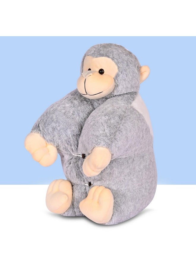 BESTIES Premium Fur Monkey Soft Toy Cum Pillow Grey - Height 45 cm