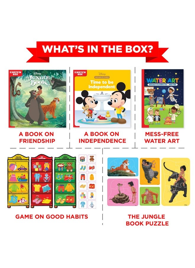 Einstein Box Featuring Disney for 3-Year Old Boys & Girls | Educational Disney Toys/Gifts for 3 Year Old Kids | Board Books and Fun Games Gift Pack | Learning and Educational Gift of Toys and Games |