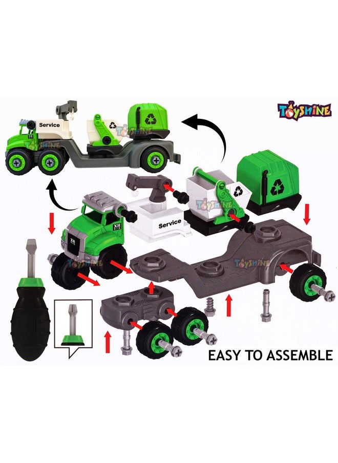 Toyshine Plastic 4 in 1 Take-a-Part DIY Big Waste Recycling Dumper Truck Trailer Toy Set, Green