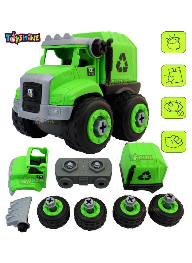 Toyshine Plastic 4 in 1 Take-a-Part DIY Big Waste Recycling Dumper Truck Trailer Toy Set, Green