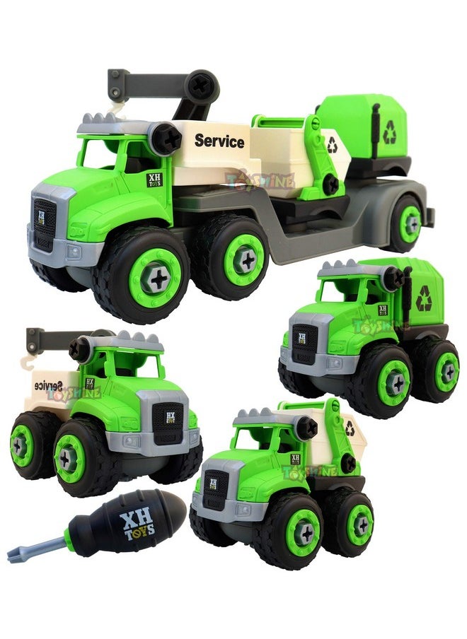 Toyshine Plastic 4 in 1 Take-a-Part DIY Big Waste Recycling Dumper Truck Trailer Toy Set, Green