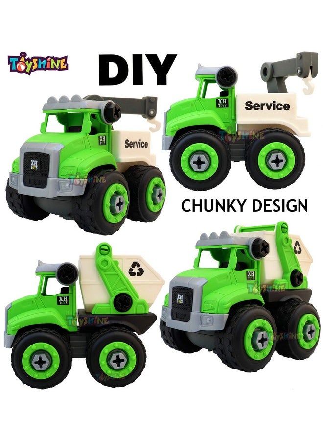 Toyshine Plastic 4 in 1 Take-a-Part DIY Big Waste Recycling Dumper Truck Trailer Toy Set, Green