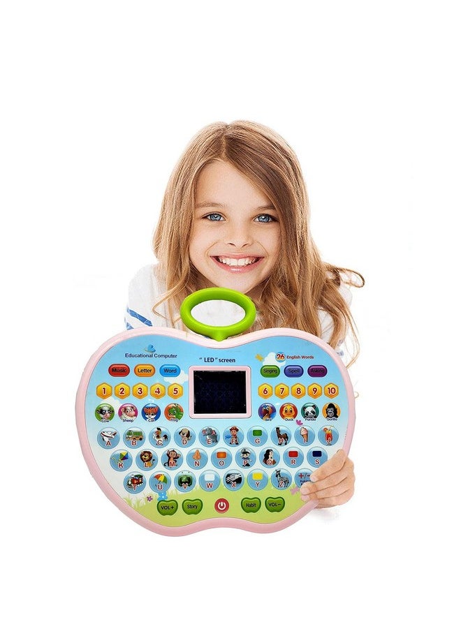 VGRASSP Apple Shape Educational Computer Laptop Toy for Kids LED Display and Fun Music for Learning Alphabets Numbers Words and Animals Color as per Stock